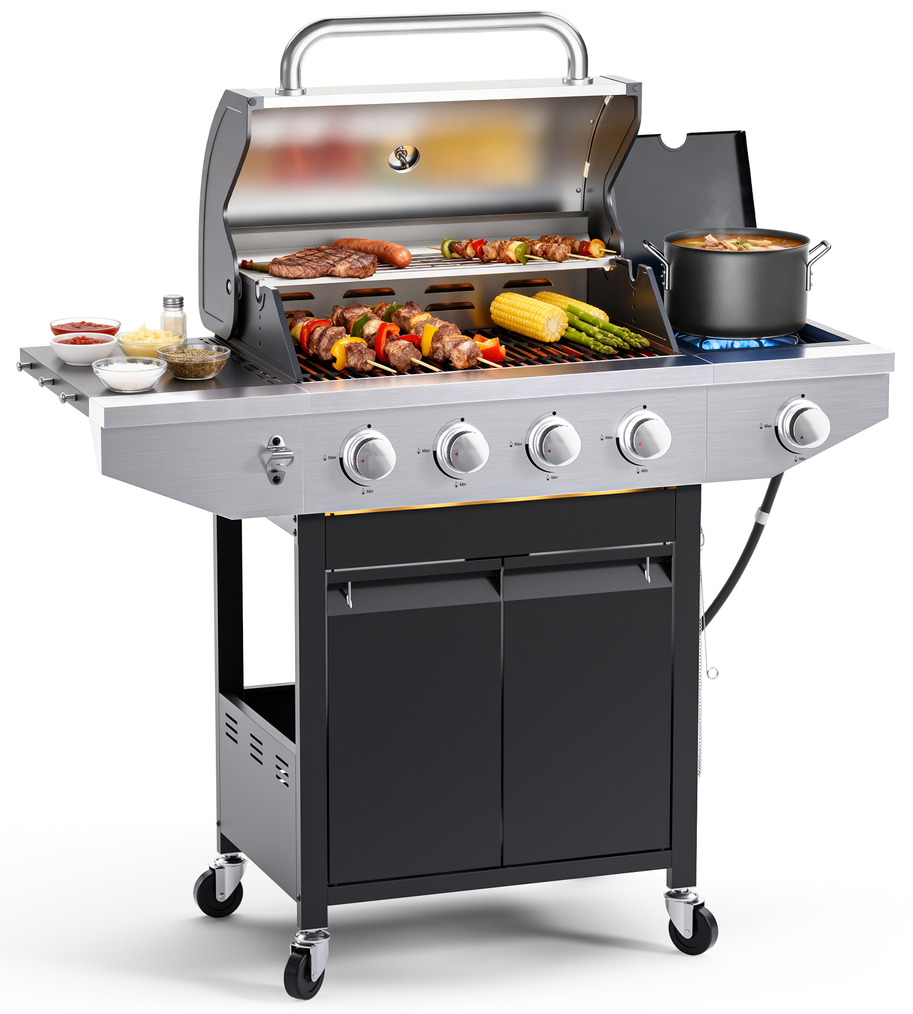 4-Burner Propane Gas BBQ Grill with Side Burner