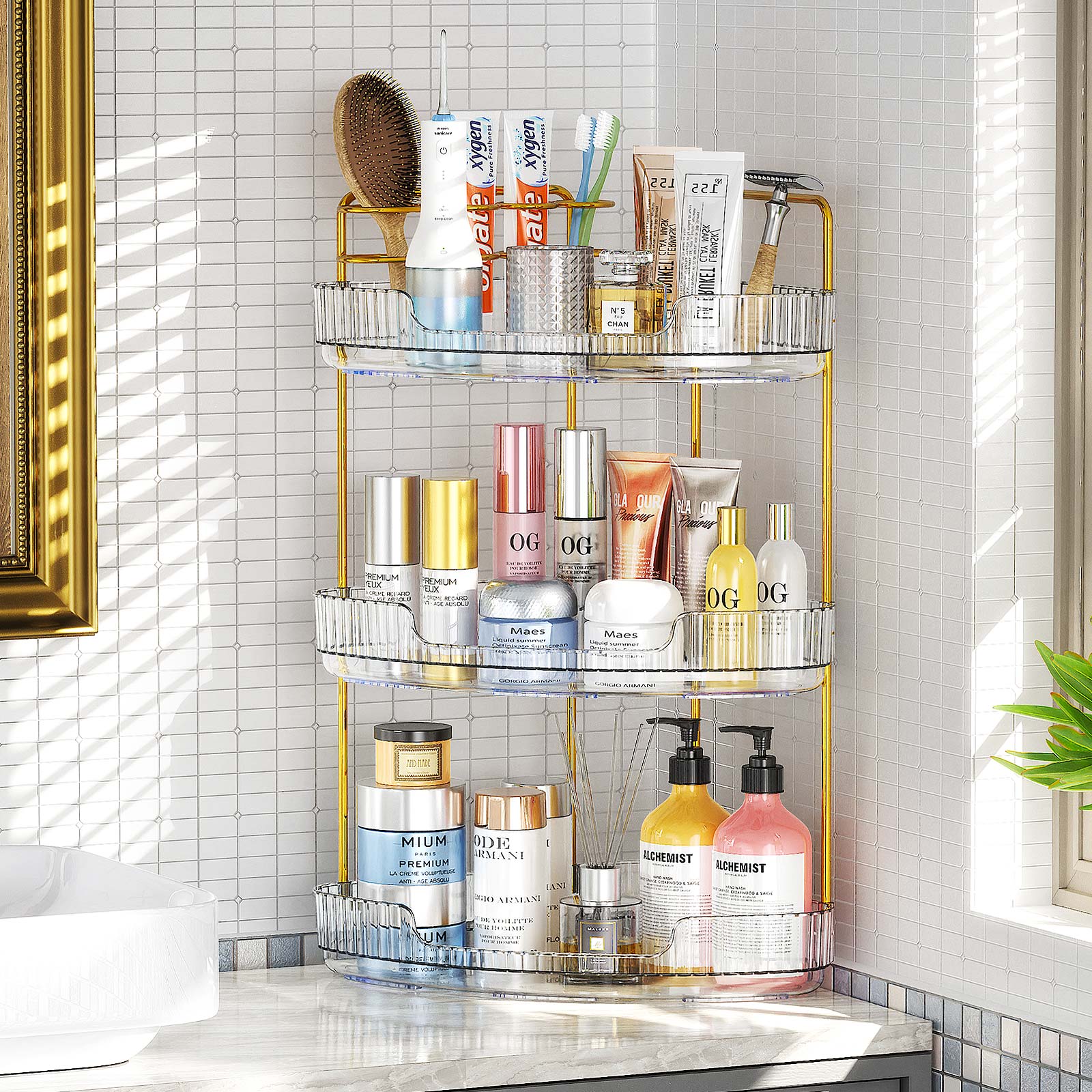 3-Tier Corner Bathroom Counter Organizer (Clear)