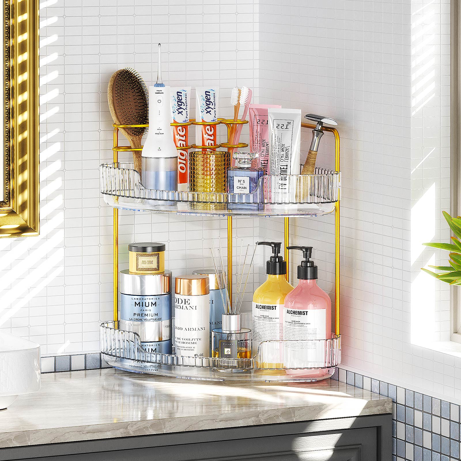 2-Tier Corner Bathroom Counter Organizer (Clear)